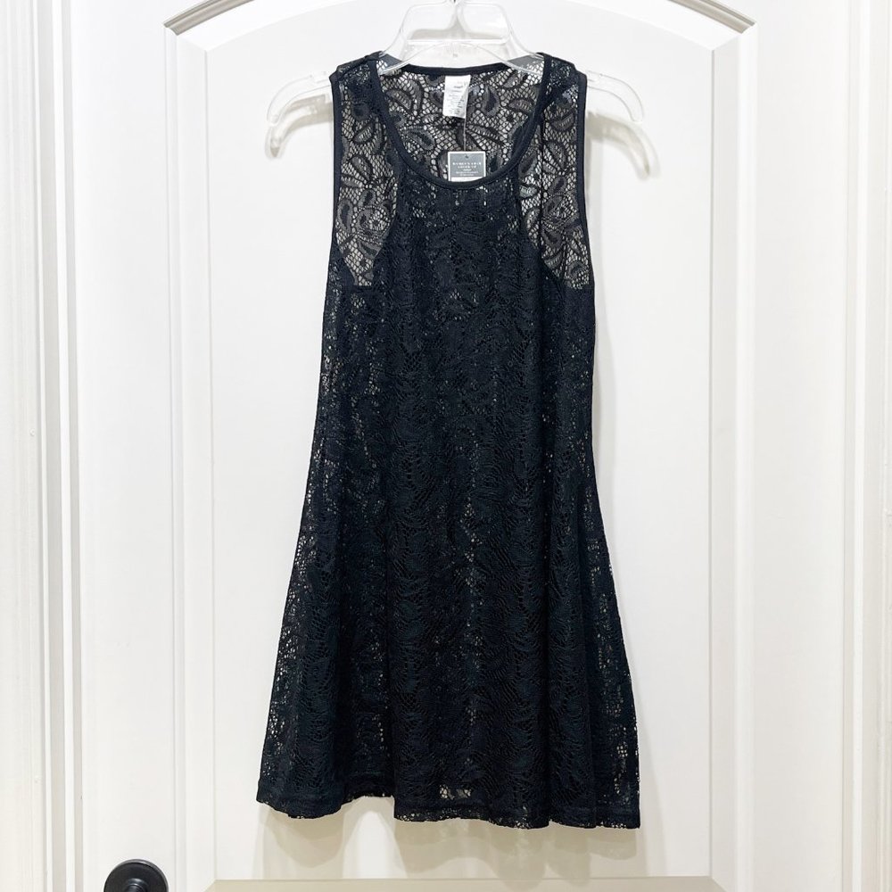 New Swim Cover Westloop Medium Black Lace Mesh Sleeveless Tank Dress NWT